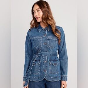 NWT Old Navy Petite Tie-Belt Utility Jean Jacket